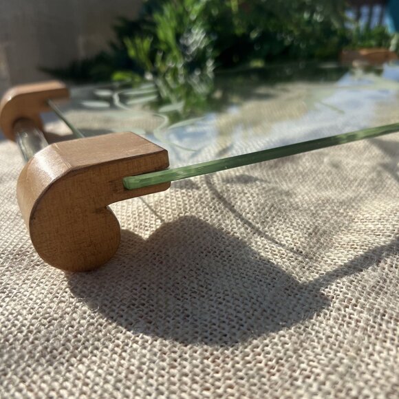 Vintage Unique 1970's Boho MCM Etched Glass Serving Tray With Deer Design & Wood - Picture 6 of 9